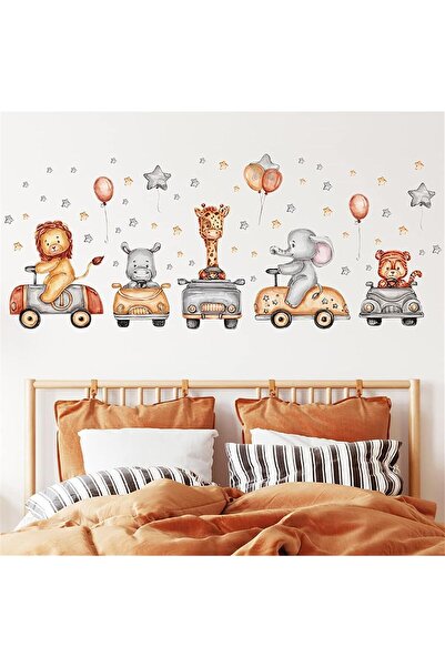 Generic Cartoon Animal Wall Stickers for Kids' Room — Fox, Lion, Elephant, Giraffe & Car Theme