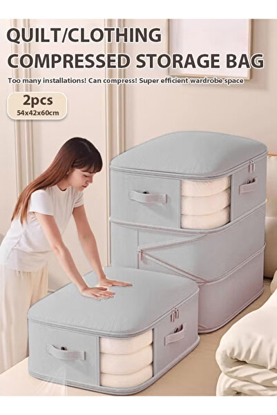 Generic 2PCS Large Capacity Storage Box Clothes Storage Bag Foldable Storage Containers Grey 54*42*60cm