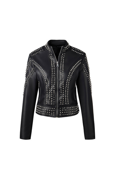 Take Two By Styli Black Studded Cropped Biker Jacket