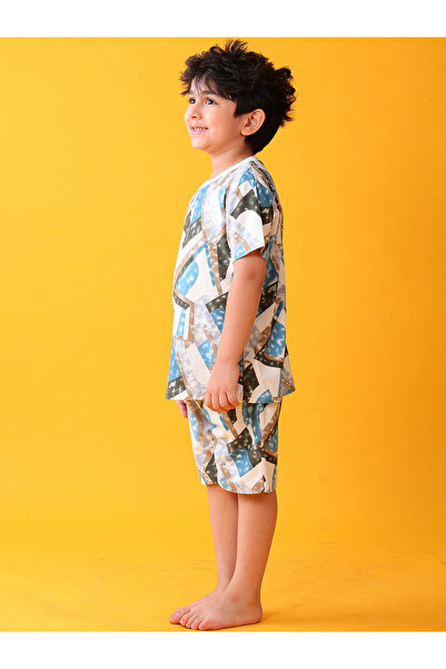 Anthrilo By Styli Kids Zig Zag Print Cotton T-Shirt and Shorts Set