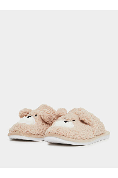 Styli Tan Teddy Bear Fleece Bedroom Slippers