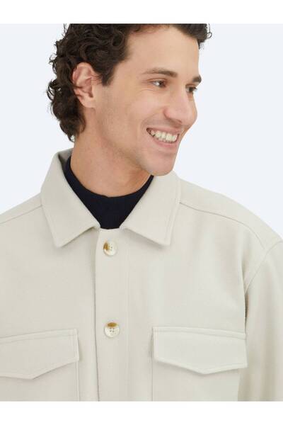 Kip Beige Plain Regular Fit Woven Overshirt