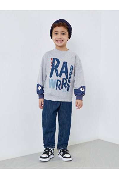 Styli Graphic Print Sweatshirt with Dino Sleeve Detail