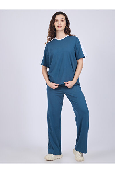 Outzidr By Styli Blue Side Stripe T-Shirt and Joggers Co-Ords