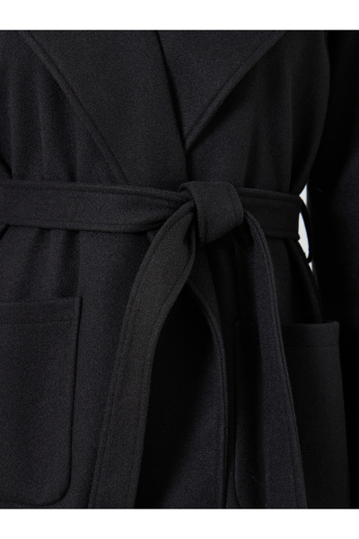 Take Two By Styli Black Regular Fit Wool Like Midi Coat