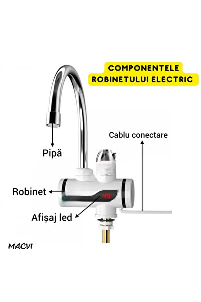 MACVI Electric faucet RX-00701 Macvi®, LED, instant hot water + filter, tap mounting, White