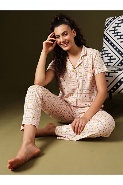Clovia By Styli Flower Print Buttoned Shirt and Pyjama Set