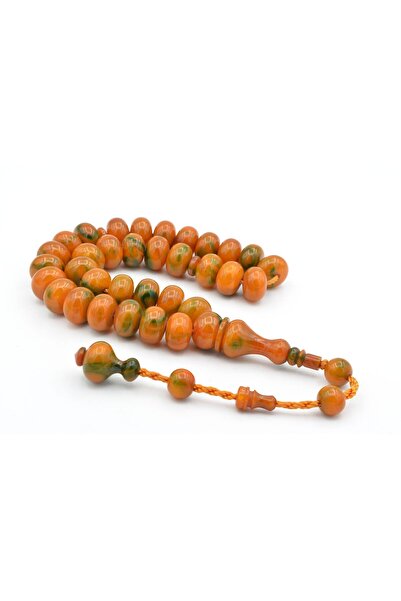 Murty99 Ahmet Emin Made Wheel-Cut Orange Green Crimped Amber Prayer Beads