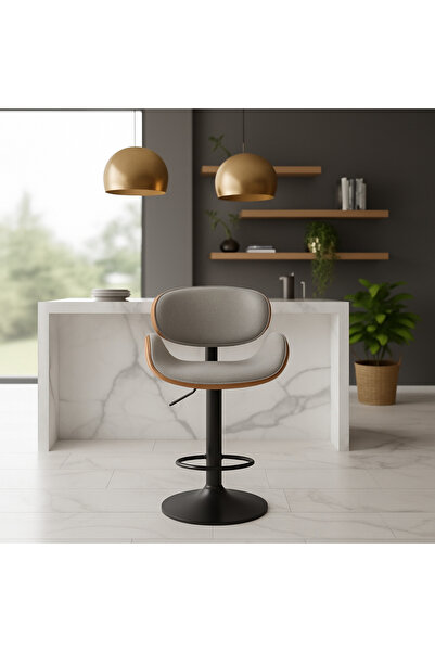 Ebticar Light Grey Fabric & Wood Bar Chair – Shell Back Design