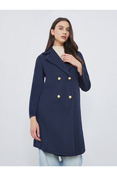 Take Two By Styli Navy Blue Midi Button Coat