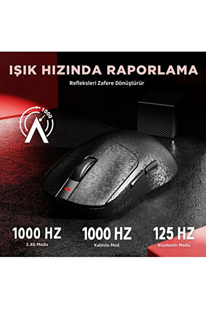 Coverzone Ajazz AJ199 Ultra Hafif Kablosuz Gaming Mouse – 58g, 12000 DPI, 3 Mod, Karbon Fiber Kabuk