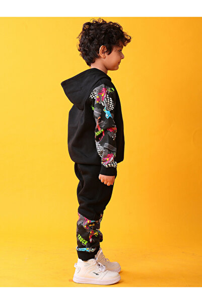 Anthrilo By Styli Boys Black Color Block Hoodie and Joggers Set