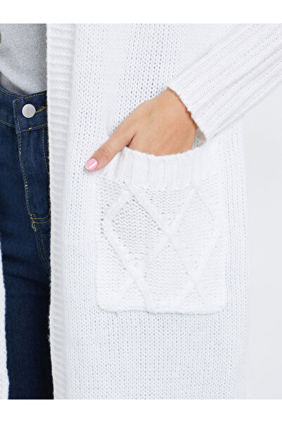 Take Two By Styli White Front Open Knit Midi Cardigan