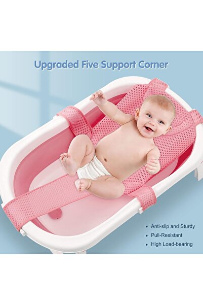 Generic Infant Bath Seat Mesh Support, Adjustable Non-Slip 5-Point Baby Bath Mat (0-6 months) - Pink