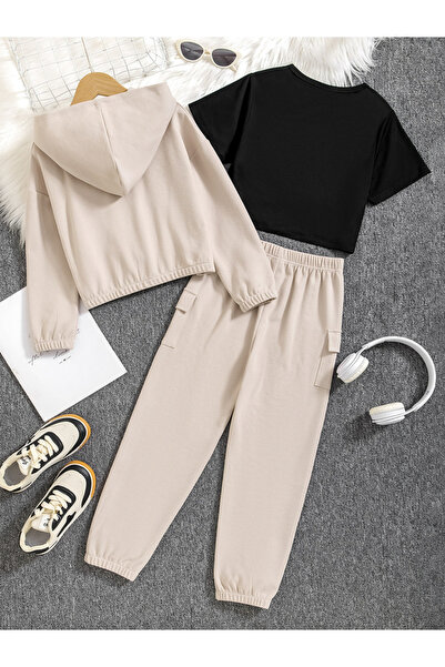 Take Two By Styli Slogan Print T-Shirt with Hoodie and Pants Set