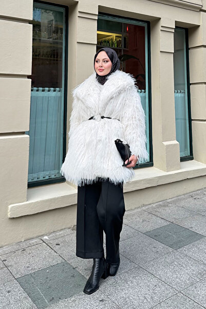 LOCCO Γυναικείο παλτό με λεπτομέρεια με ζώνη δαχτυλίδι εκρού