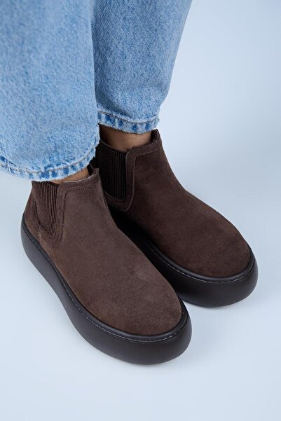 Manijero Ove Women's Leather Elastic Brown Boots with Fur Inside