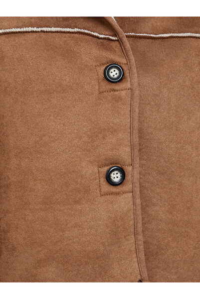 Styli Boxy Fit Suede Look Jacket with Fur Trim