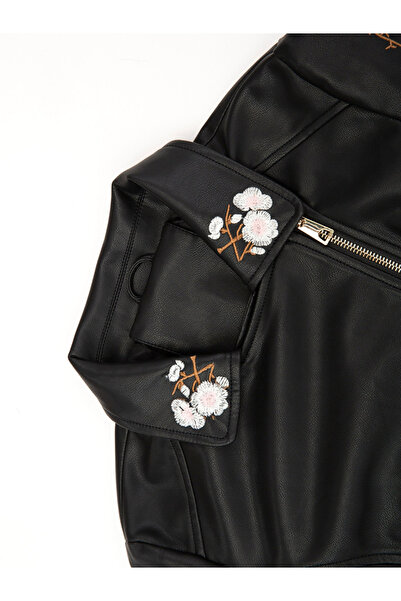 Take Two By Styli Black Floral Embroidered Biker Jacket