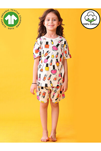 Anthrilo By Styli Girls Cotton Nail Polish Print T-Shirt and Short Set