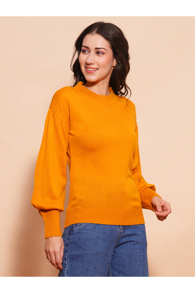 Globus By Styli Women Mustard Cotton Ribbed Sweater