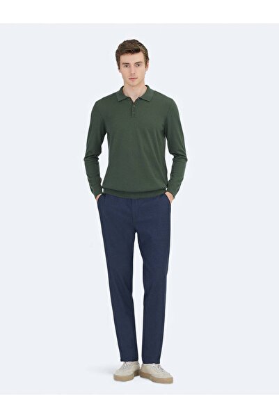Kip Green Polo Neck Plain Knit Wool Blend Sweater