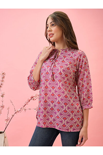 Globus By Styli Tie-Up Neck Ethnic Print Workwear Tunic