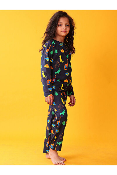 Anthrilo By Styli Dinosaur Fun Navy Girls Long Sleeves T-Shirt and Pants Set