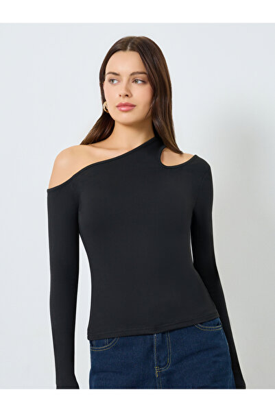 Styli Black Cut Out Detail Long Sleeve T-Shirt