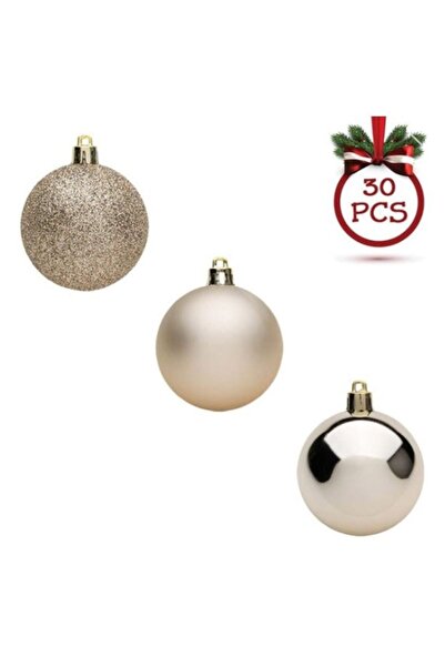 AB HOMES Christmas Bauble Set, Beige Matte/Shiny/Glitter, Ø7 cm, 30 pcs, Elegant & Minimalist Tree