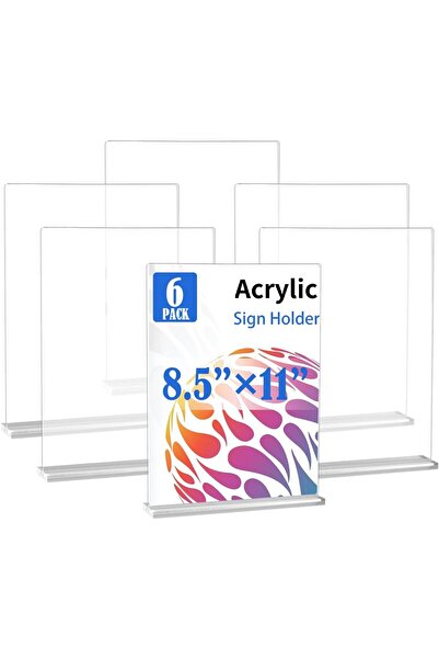 Slasa حامل لافتات أكريليك (8.5 × 11 بوصة) 6 قطع حامل سطح طاولة عمودي على شكل ...