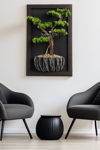 Yapay Çiçek Deposu Yapay Premium Azelia Bonsai Ağacı Tablo 38x60 cm Yeşil