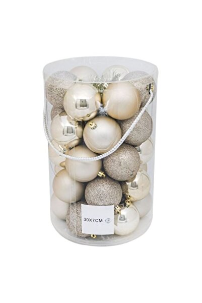 AB HOMES Christmas Bauble Set, Beige Matte/Shiny/Glitter, Ø7 cm, 30 pcs, Elegant & Minimalist Tree
