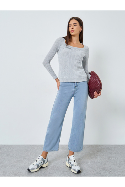 Take Two By Styli Solid Square Neck Long Sleeve Ribbed Top