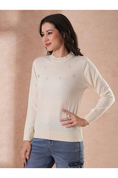 Globus By Styli Women White Solid Embellished Sweater