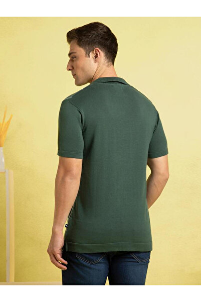 Dennis Lingo By Styli Men Green Striped Flat Knit Polo