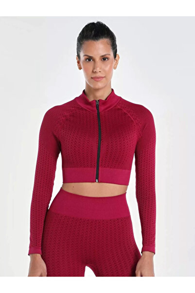 Wizard By Styli Women Burgundy Signature Seamless Crop Top with Zipper