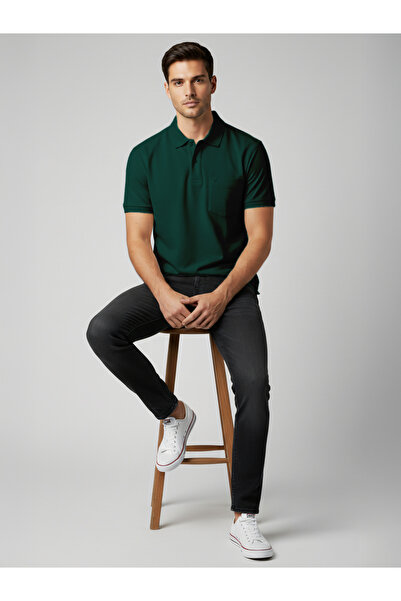FERVORO By Styli Men Green Cotton Polo with Pocket