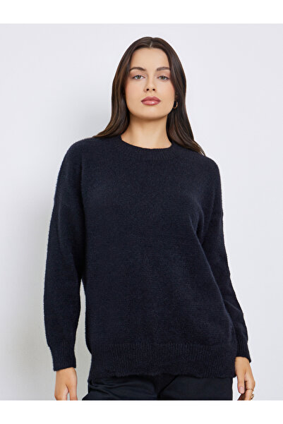 Styli Dark Blue Drop Shoulder Knit Sweater