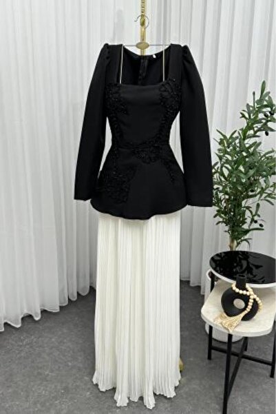 007 فستان جورجيت أبيض ناعم مع تطريز فاخر