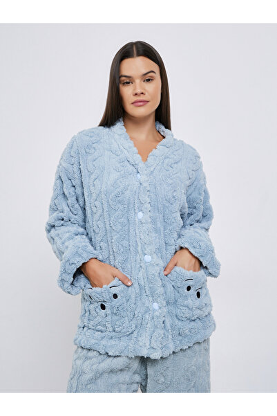 Styli Embroidered Bear Pocket Fleece Shirt and Pants Set