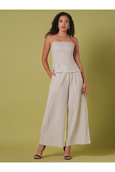 Globus By Styli Striped Bandeau Top and Wide Leg Trousers Co-Ords