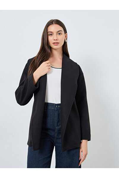 Take Two By Styli Black Wool Like Belted Wrap Coat
