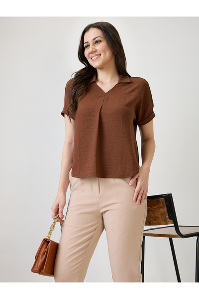 Globus By Styli Brown Short Sleeve Top