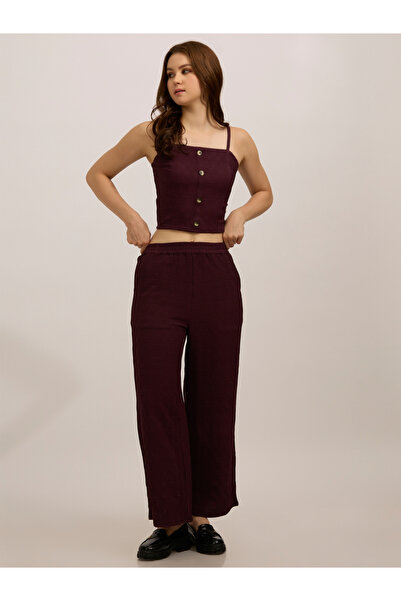 Outzidr By Styli Maroon Solid Crop Top and Pants Co-Ords