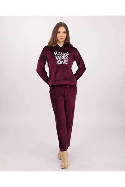 Clyfora مجموعة بيجامات مخملية من Positive Vibes Only بغطاء رأس