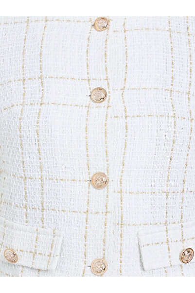 Take Two By Styli White Tweed Button Front Jacket