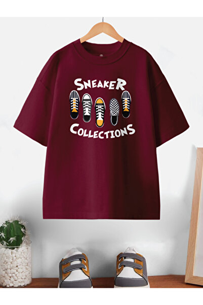 CODEZ By Styli Kids Burgundy Sneaker Print Oversized T-Shirt