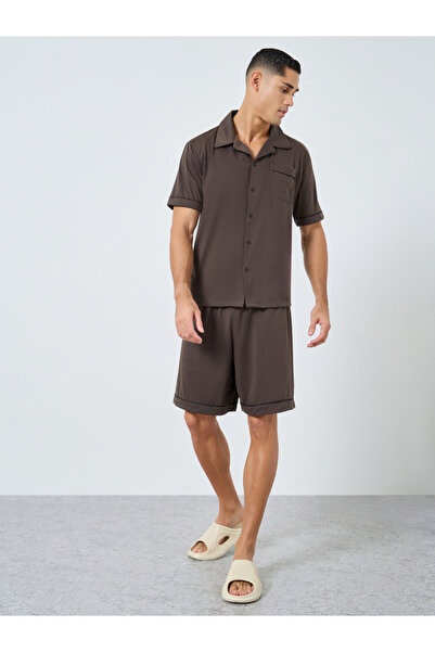 Styli Men Relaxed Fit Solid Shirt and Shorts Set