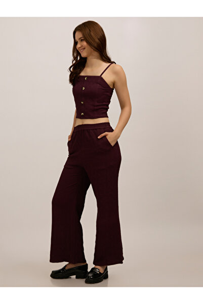 Outzidr By Styli Maroon Solid Crop Top and Pants Co-Ords